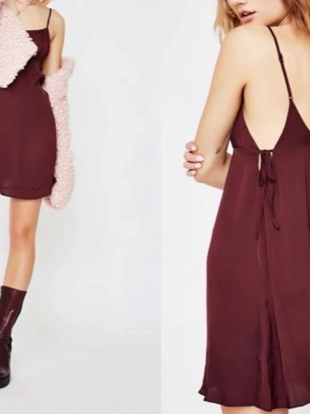 Free People In This Groove Mini Slip Dress Burgundy Large